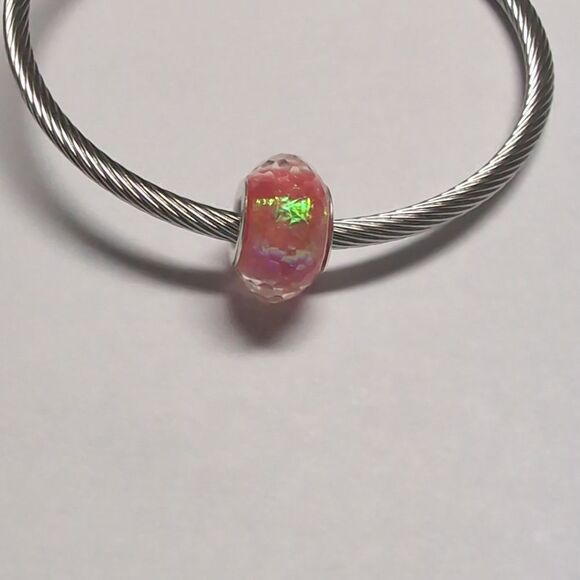 Clear with Pink Iridescent Background Charm for Pandora Style Bracelet - Picture 2 of 4